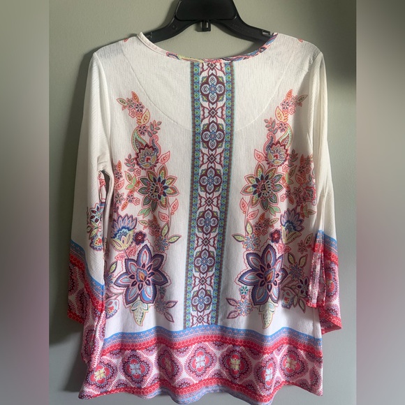 New Directions Floral Boho Peasant blouse bell split sleeves size medium - Picture 11 of 12